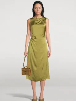 Ruched Crinkled Satin Midi Dress