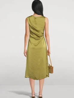Ruched Crinkled Satin Midi Dress