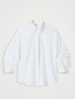 Ruched-Sleeve Poplin Shirt