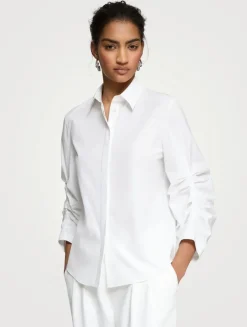 Ruched-Sleeve Poplin Shirt