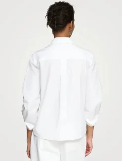 Ruched-Sleeve Poplin Shirt