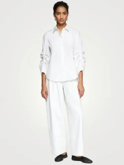 Ruched-Sleeve Poplin Shirt