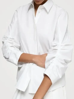 Ruched-Sleeve Poplin Shirt