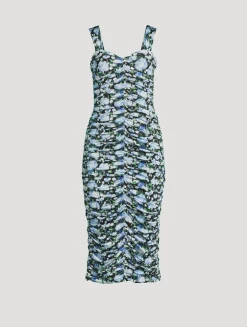 Ruching Midi Dress In Peony Print