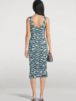 Ruching Midi Dress In Peony Print