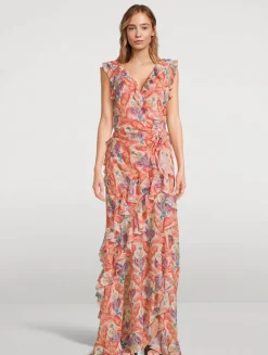 Ruffled Gown In Paisley Print