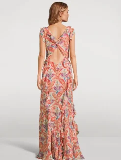 Ruffled Gown In Paisley Print