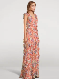 Ruffled Gown In Paisley Print