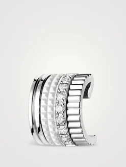 S Quatre 18K White Gold Single Clip Earring Double White Edition With Hyceram And Diamonds