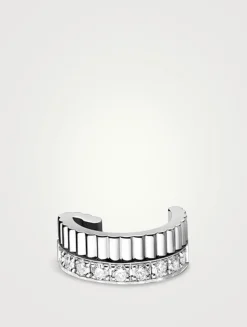 S Quatre 18K White Gold Single Clip Earring Double White Edition With Hyceram And Diamonds