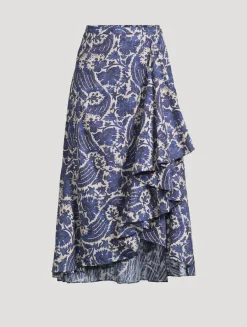 Sabina Ruffled Midi Skirt In Floral Print