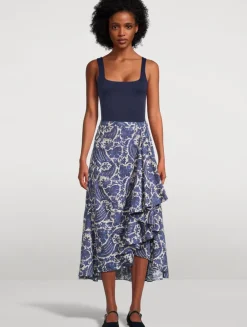 Sabina Ruffled Midi Skirt In Floral Print