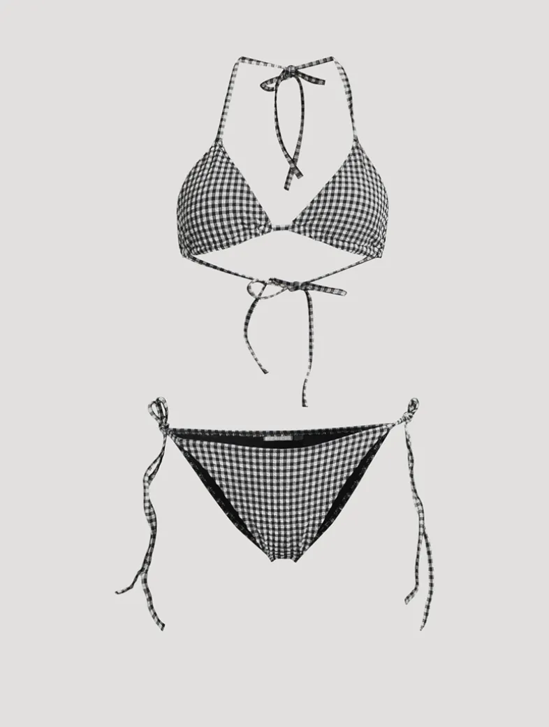 Sabrina Triangle Bikini Set In Gingham Print