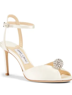 Sacora 85 Satin Heeled Sandals With Crystal Sphere