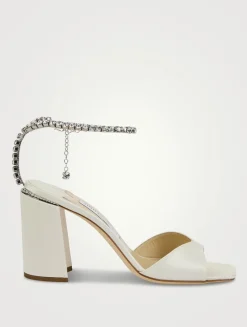 Saeda Satin Sandals With Crystal Ankle Strap
