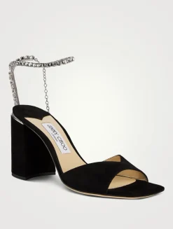 Saeda Satin Sandals With Crystal Ankle Strap