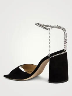 Saeda Satin Sandals With Crystal Ankle Strap