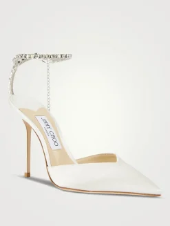 Saeda Silk Pumps With Crystal Ankle Strap