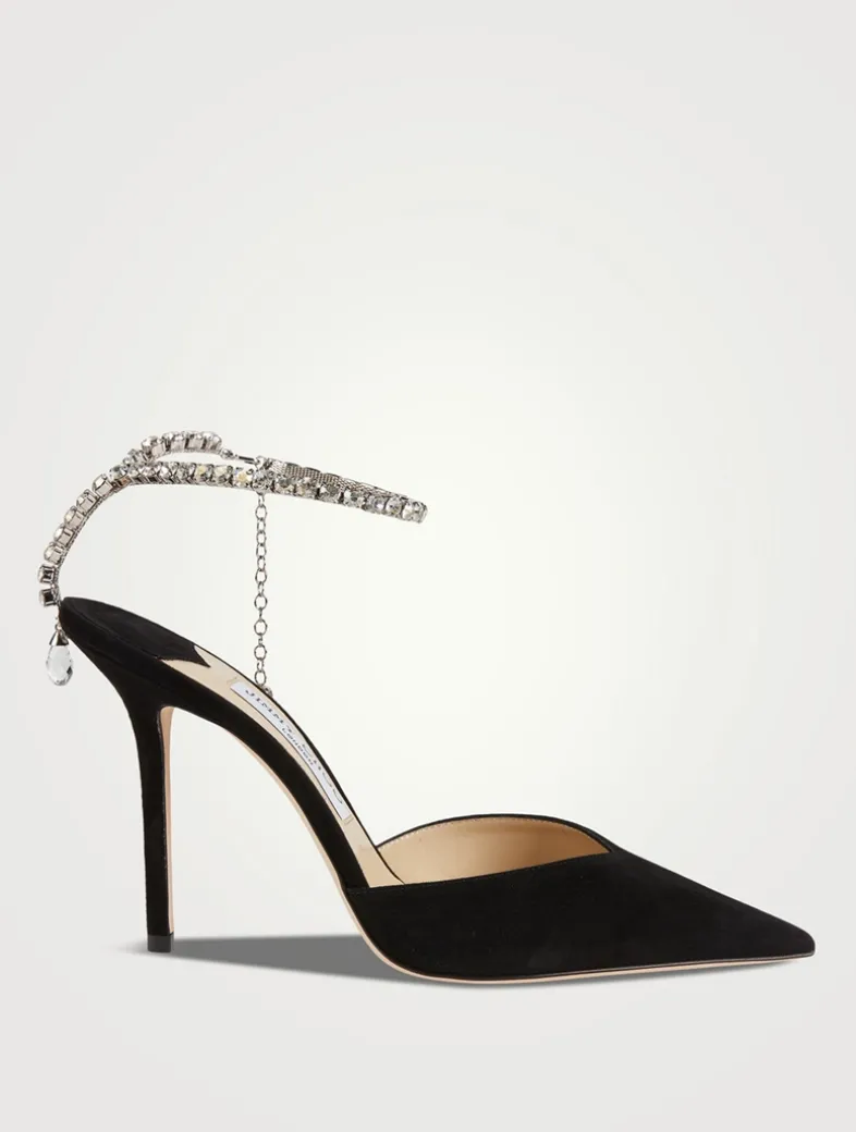 Saeda Suede Pumps With Crystal Ankle Strap