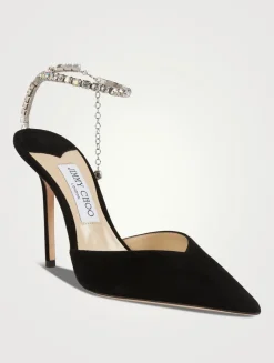 Saeda Suede Pumps With Crystal Ankle Strap