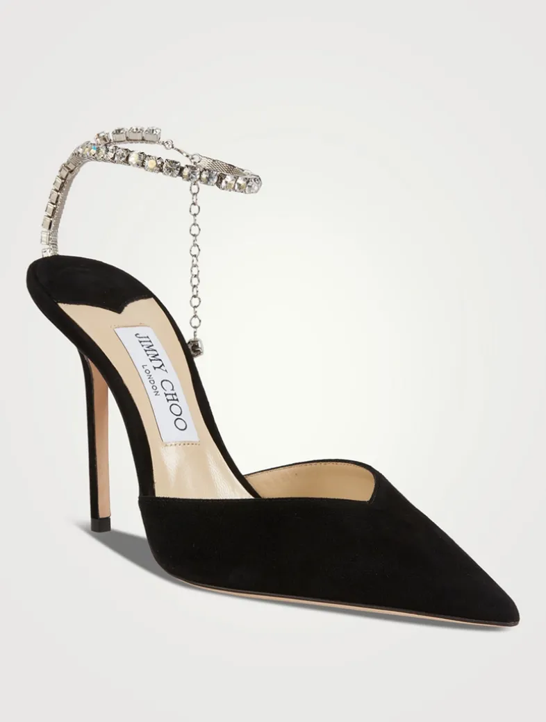 Saeda Suede Pumps With Crystal Ankle Strap