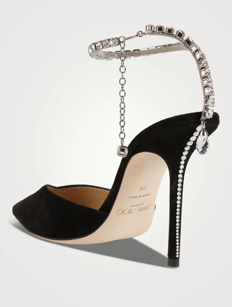 Saeda Suede Pumps With Crystal Ankle Strap