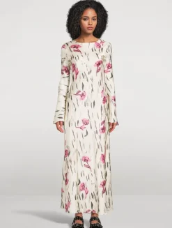 Satin Maxi Dress In Floral Print