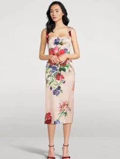 Satin Midi Dress In Floral Print