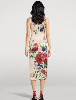 Satin Midi Dress In Floral Print