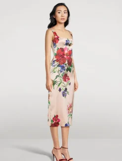 Satin Midi Dress In Floral Print