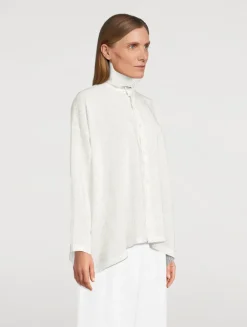 Scrunch-Neck Silk Shirt