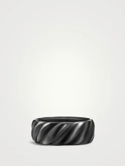 Sculpted Cable Band Ring In Black Titanium, 9mm
