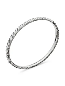 Sculpted Cable Bangle Bracelet In 18k White Gold, 4.6mm