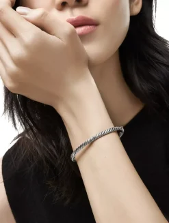 Sculpted Cable Bangle Bracelet In 18k White Gold, 4.6mm