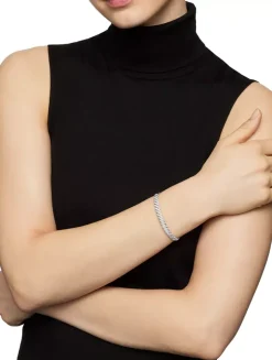 Sculpted Cable Bangle Bracelet In 18k White Gold With Diamonds, 6.2mm