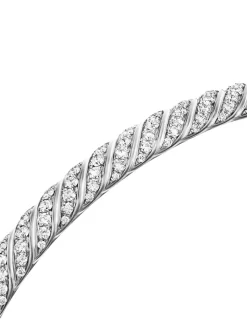 Sculpted Cable Bangle Bracelet In 18k White Gold With Diamonds, 6.2mm