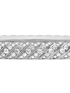 Sculpted Cable Bangle Bracelet In 18k White Gold With Diamonds, 6.2mm