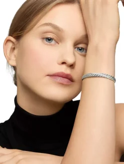 Sculpted Cable Bangle Bracelet In 18k White Gold With Diamonds, 6.2mm