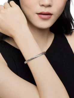 Sculpted Cable Bangle Bracelet In Sterling Silver, 7mm