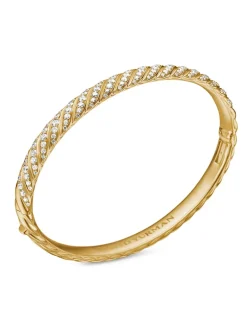 Sculpted Cable Bangle Bracelet In 18k Yellow Gold With Diamonds, 6.2mm