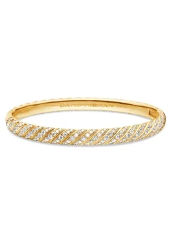 Sculpted Cable Bangle Bracelet In 18k Yellow Gold With Diamonds, 6.2mm