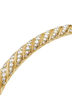 Sculpted Cable Bangle Bracelet In 18k Yellow Gold With Diamonds, 6.2mm
