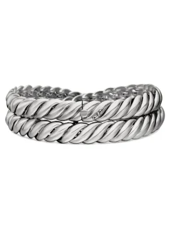Sculpted Cable Double Wrap Bracelet In Sterling Silver, 8.5mm