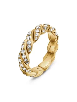 Sculpted Cable Flex Band Ring In 18k Yellow Gold With Diamonds, 5mm