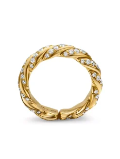 Sculpted Cable Flex Band Ring In 18k Yellow Gold With Diamonds, 5mm