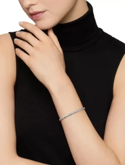 Sculpted Cable Flex Bracelet In 18k White Gold With Diamonds, 5mm