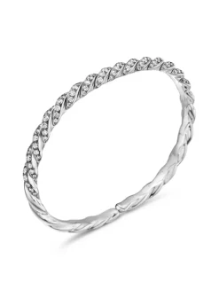 Sculpted Cable Flex Bracelet In 18k White Gold With Diamonds, 5mm