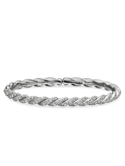 Sculpted Cable Flex Bracelet In 18k White Gold With Diamonds, 5mm
