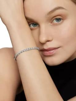 Sculpted Cable Flex Bracelet In 18k White Gold With Diamonds, 5mm