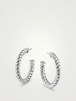 Sculpted Cable Hoop Earrings In Sterling Silver